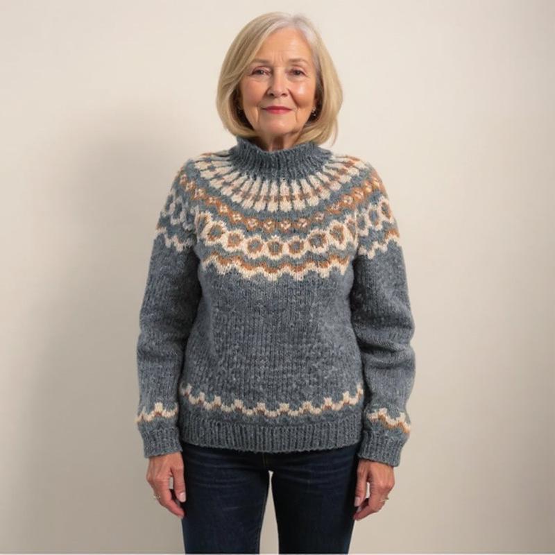 Women's High Neck Color Block Loose Knit Sweater