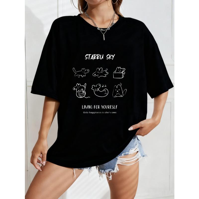 

White Oversized T Shirt With Starbu Sky Graphic And Living For Yourself Text For Casual Wear S