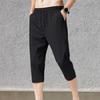 Men Sweatpants Solid Color Soft Fabric Drawstring Ankle-banded Stretchy Waist Cropped Trousers Daily Clothes