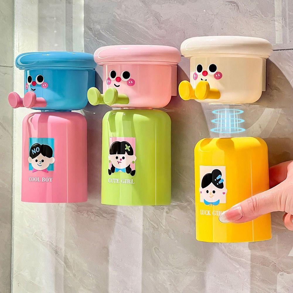 

Wall Mounted Cute Toothbrush Holder Punch Free Children s Toothbrush Cup Set for Home синій/рожевий