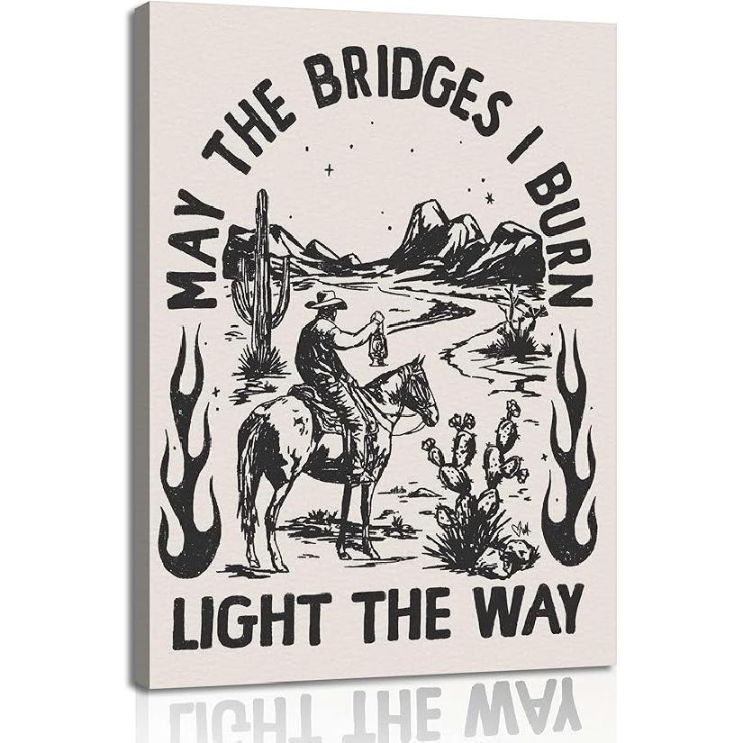 ZLYARTMP Western Cowboy Wall Art Vintage Cowboy Horses Canvas Paintings Ranch Desert Wall Decor Light The Way Art Prints Wild West Cowboy Posters 12x16 posters