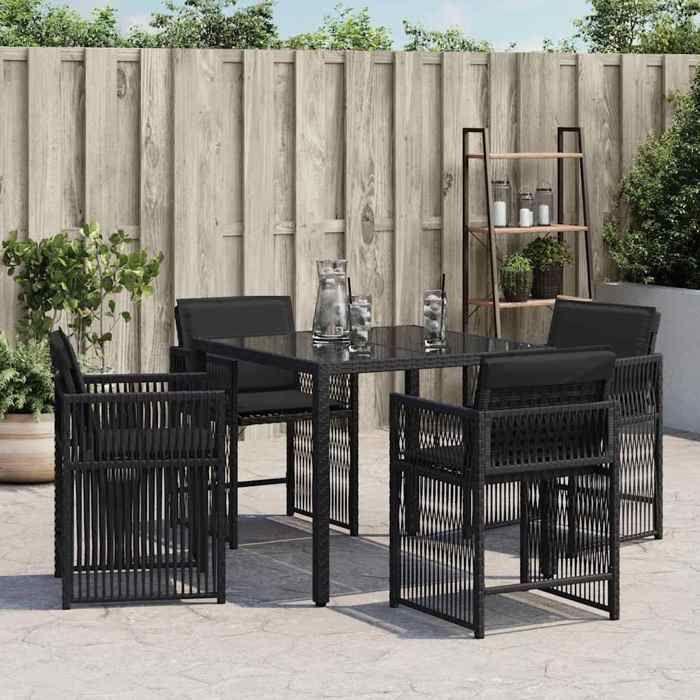 VidaXL Set of 4 Garden Chairs with Cushions, Seats with Backrest, Dining Chairs, Patio Terrace Furniture, Black 365035