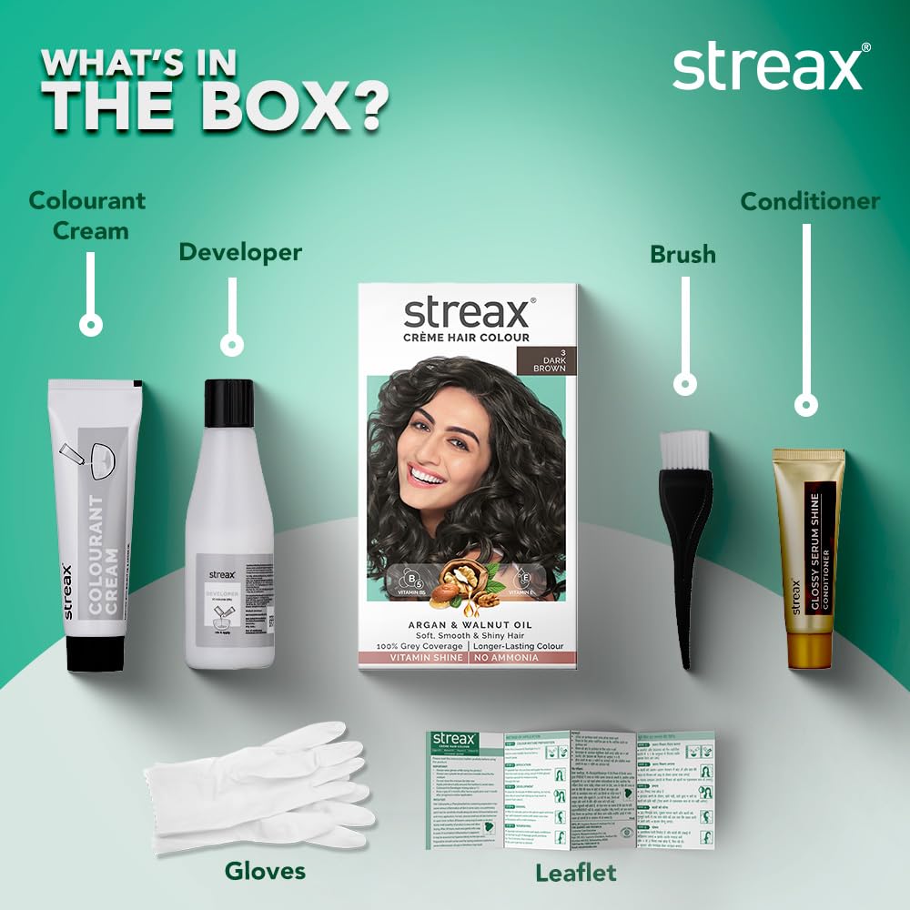 Streax Crème Permanent Hair Colour Dark Brown 45gm (Pack of 5) Long Lasting Grey Coverage Ammonia Free