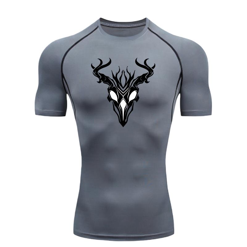 Deer Head Design Men Sports T-shirt Training Fitness Compression Men s T-shirt Men s Sports T-shirt for Fitness Gym Wear S