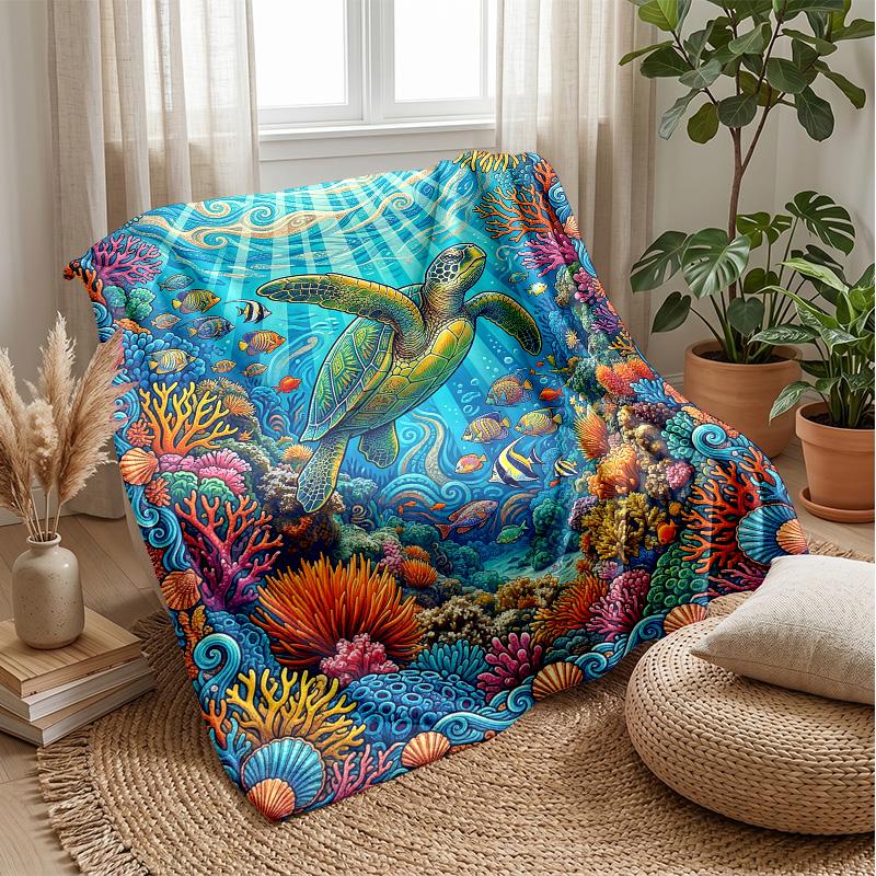 Ocean Life Adventure 18 Theme Blanket Lightweight Warm Flannel Blanket Decorative Throw Blanket for Home Decoration
