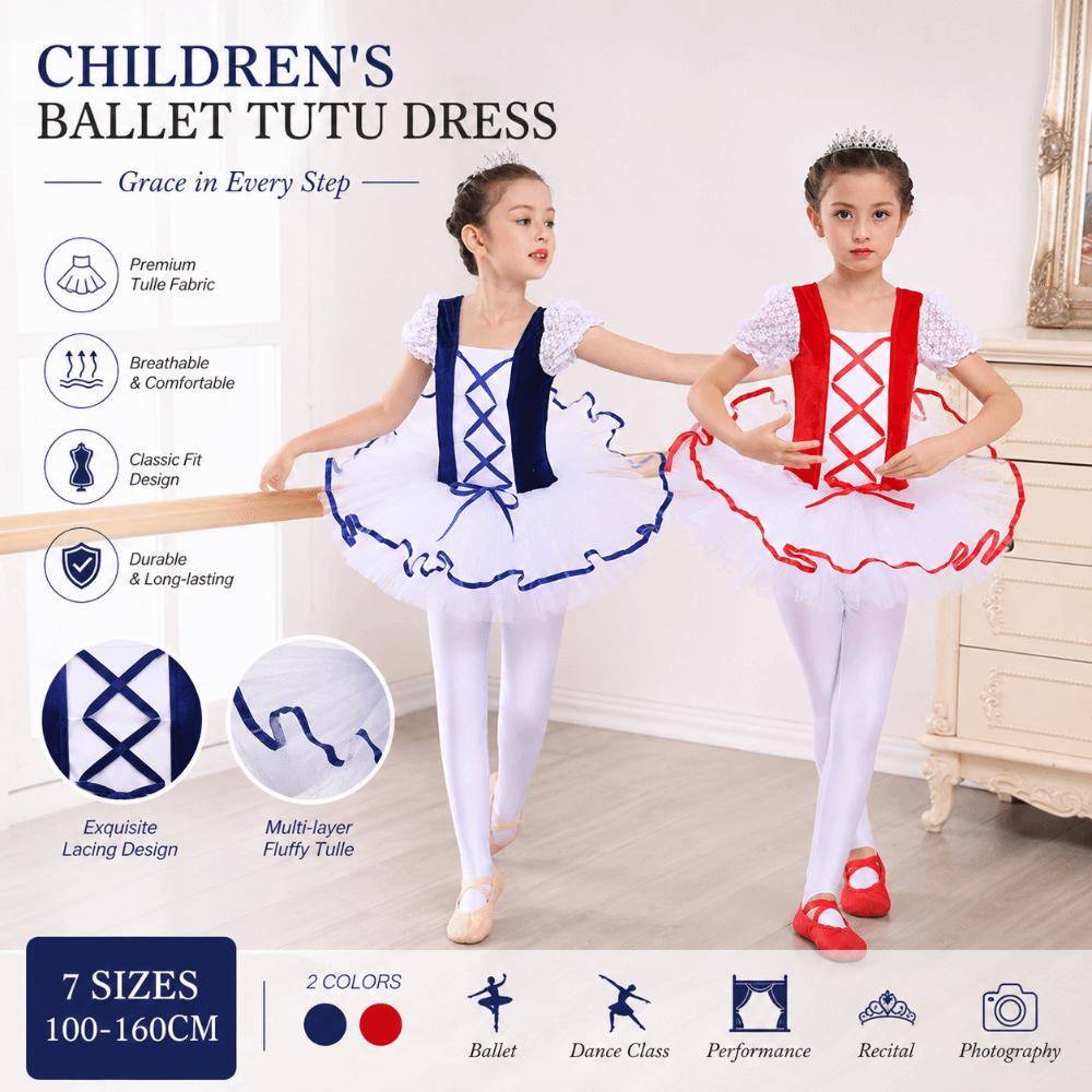 Puff Sleeves Ballet Costume Dress Cross Ribbon Kids Ballet Tutu Skirt  Ballet Performance