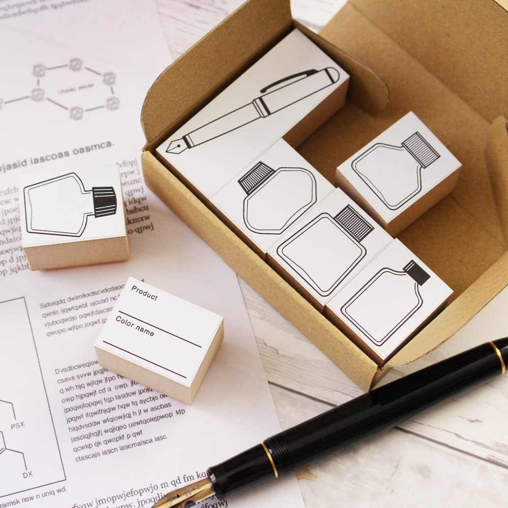 Fountain Cute Wooden Stamp Color Stylish Letter Sticky Made In Japan Pen, Ink, Stamp, Set, Swatches, List, Cards, Paper, Notes, Stationery, Gift,
