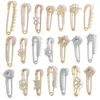 2pcs/Lot Alloy Rhinestone Brooch Pins Gold Silver Color Safety Fixed Brooches for Garment Decoration Jewelry Making
