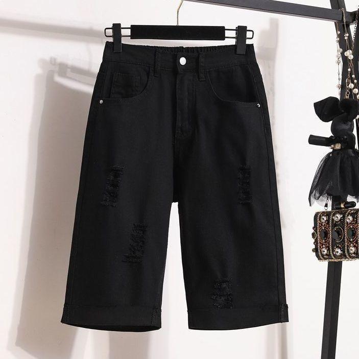 

2026 Summer Plus Size Elastic Waist Ripped Denim Harem Capris M 95-105 jin