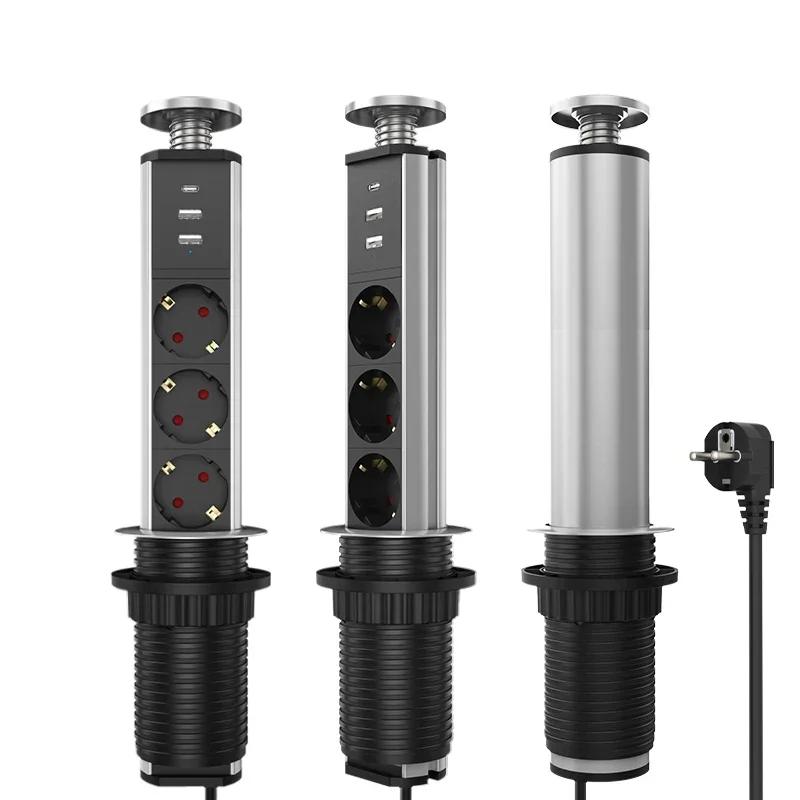 Melery Type-C Pop Up Sockets Germany Power Strip Desktop Hidden EU Plug 3 Outlets Switch Phones Kitchen Office Extension Cord