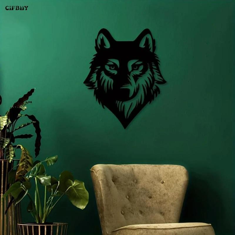 Wolf Head Wrought Iron Art Home and Outdoor Decor Wall Sculpture Living Room Bedroom
