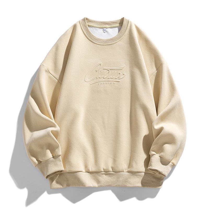 Lockerer, übergroßer Kapuzenpullover, lässiger, einfarbiger Pullover mit Stahlbuchstaben-Aufdruck, Rundhalsausschnitt, Oberteil für Herren