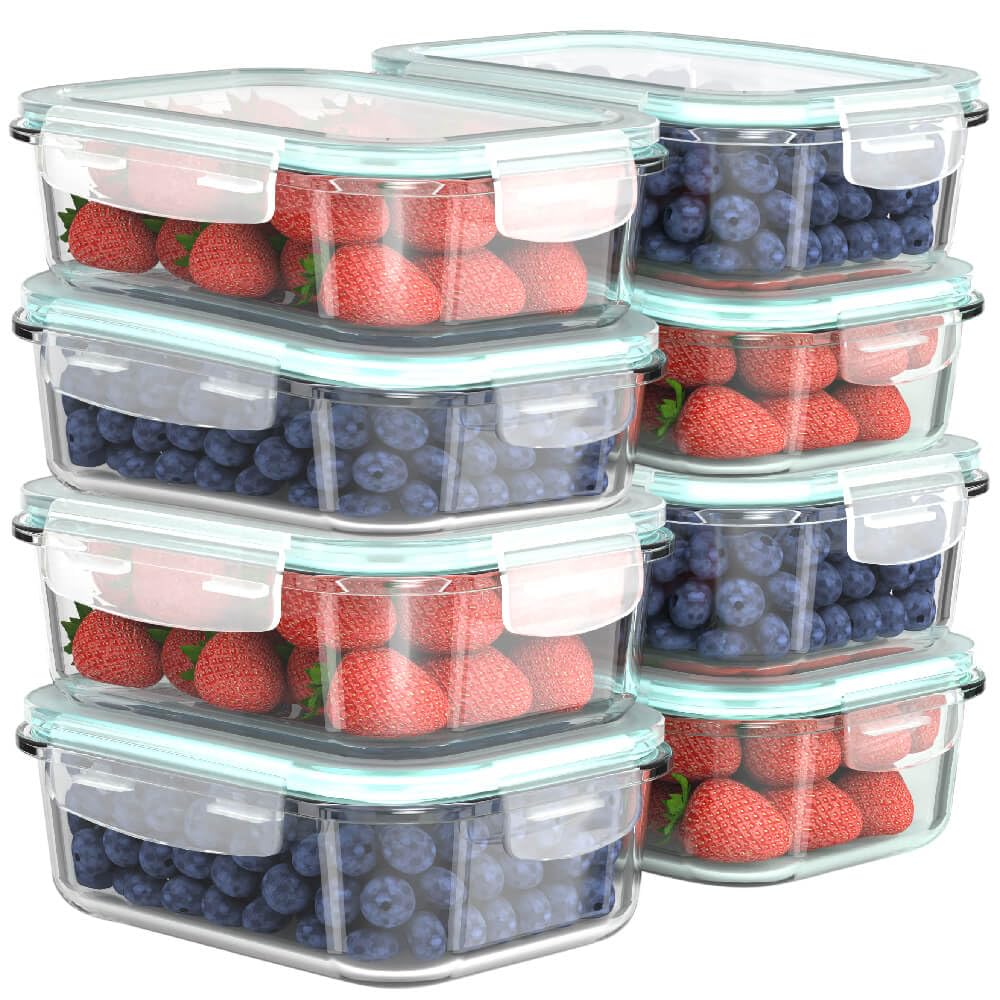 IWANO Glass 640mL Airtight Storage Container with Lid and Stackable for Refrigerator Tidying for Prepared Easily Wipes Out Safe 4 Locks for a Tight