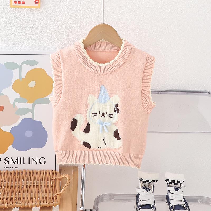 Kids Korean Style Knit Vest - Spring/Fall Sweater for Baby Girls 120 cm розовый