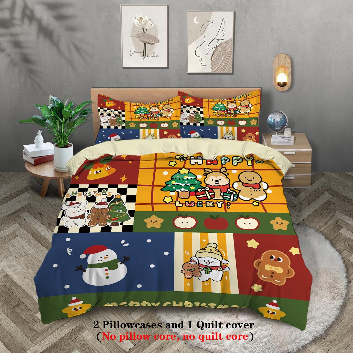 

3pcs Christmas Contrast Checkered Print Chipless Bedding Set Soft and Comfortable Multi Size Dormitory Bedroom, Machine Washable 135x200cm-EU-Single&set