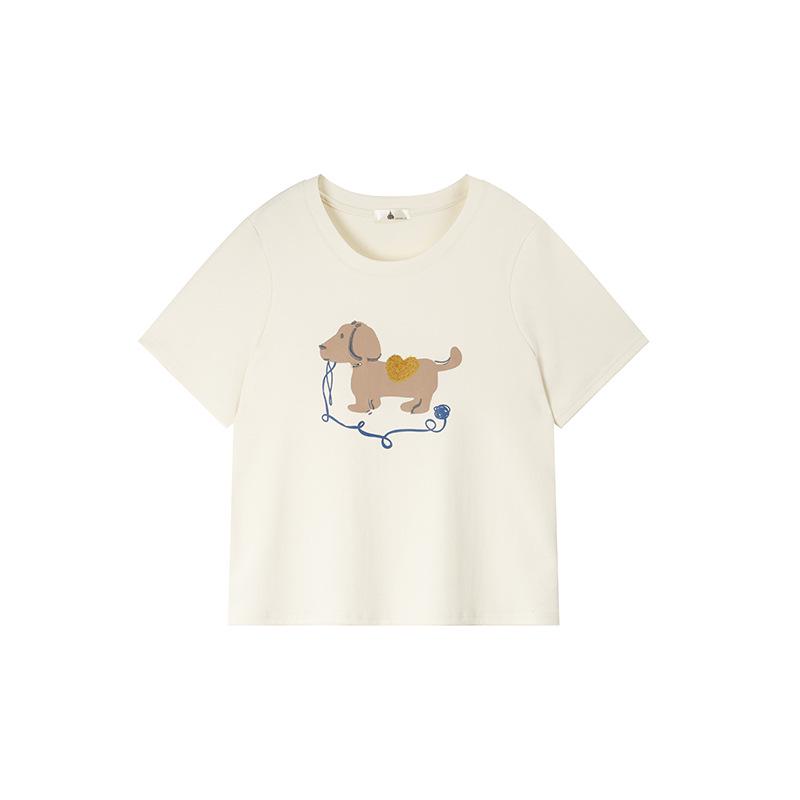 Shuangtian 2026 Spring Plus Size Women's Cartoon Print T-Shirt, Round Neck, Short Sleeve (W-270)