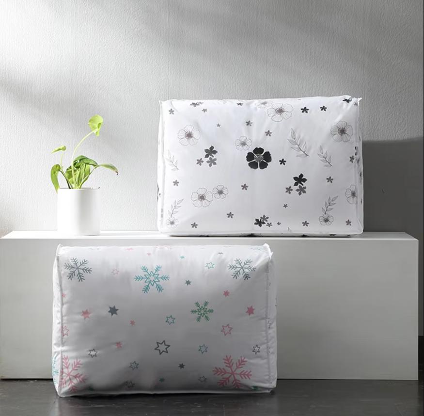 Peva Printed Waterproof And Dust-Proof Quilt Storage Bag Oranizer Collapsible Easy To Arrange Blankets, Clothes, Bedding