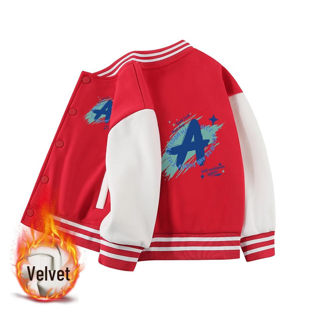 Farbblock-Baseballjacke für Jungen und Mädchen - Frühjahrs-/Herbststil, Samtfutter, Mittlere Dicke für Kinder
