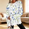 Women's Floral Print Crewneck Sweatshirt with Scalloped Wavy Hem Long Sleeve Pullover Top