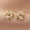 Huitan Elegant Gold Color Stud Earrings Cross Knot Design Women Party Wedding Stylish Accessories Chic Wedding Jewelry with CZ