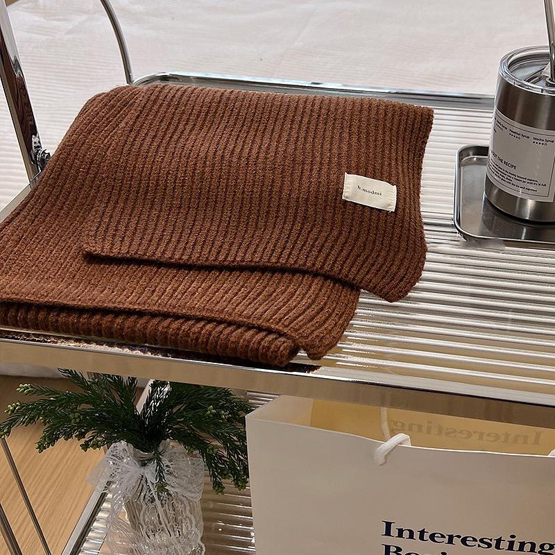 Korean version autumn and winter soft knitted wool scarf female versatile warm student solid color scarf thickened couple brown