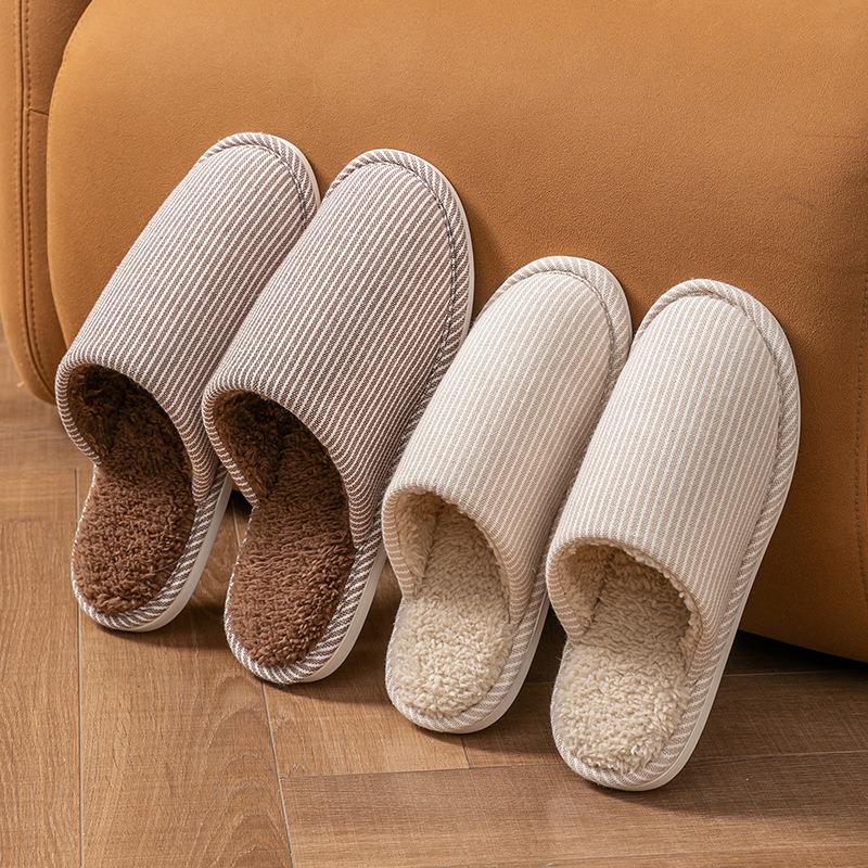 Cotton slippers men's winter home indoor non-slip household floor couple warm plush slippers women's autumn and winter shoes
