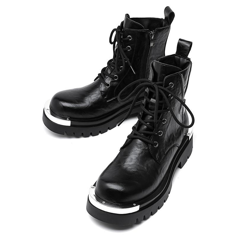 New Autumn and Winter Men's Boots Handsome Motorcycle Style Street Thick Soled Height Increasing Outdoor Leather Shoes