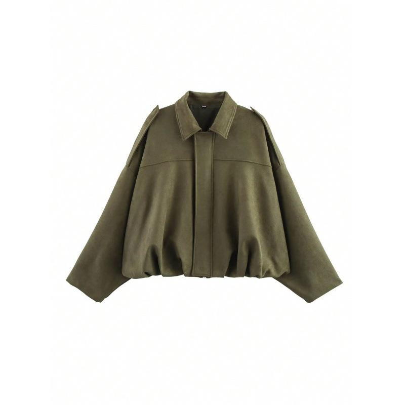 

Женская короткая куртка-пилот Весенне-осенне-зимняя куртка Свободная с длинным рукавом на молнии Ретро-куртка Женская новая куртка L армия зеленый