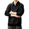 Men's High-End Half-Zip Corduroy Plush Hoodie: European Cotton, Ribbed Long Sleeve, Loose Fit, Autumn Polo Shirt.