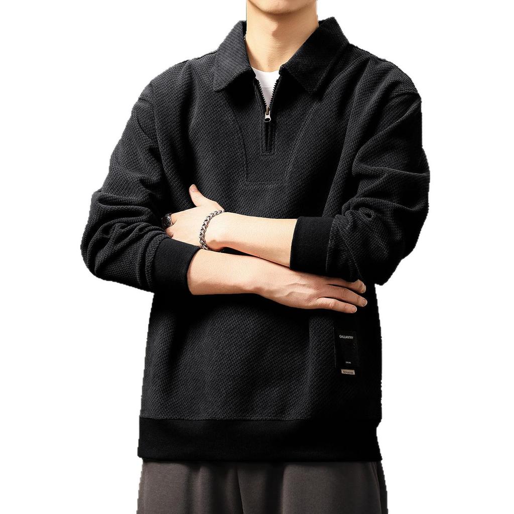Men's High-End Half-Zip Corduroy Plush Hoodie: European Cotton, Ribbed Long Sleeve, Loose Fit, Autumn Polo Shirt.