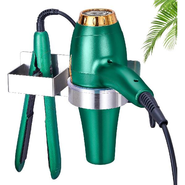 Hair Dryer Holder Wall Mount Hair Tool Organizer, Stainless Steel Hair Dryer Straightener Holder, Bathroom Blow Dryer Holder, Adhesive Curling Iron