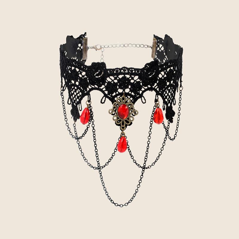 Gothic Lace Tassel Choker, Dark Lolita Fashion Short Neck Collar Necklace