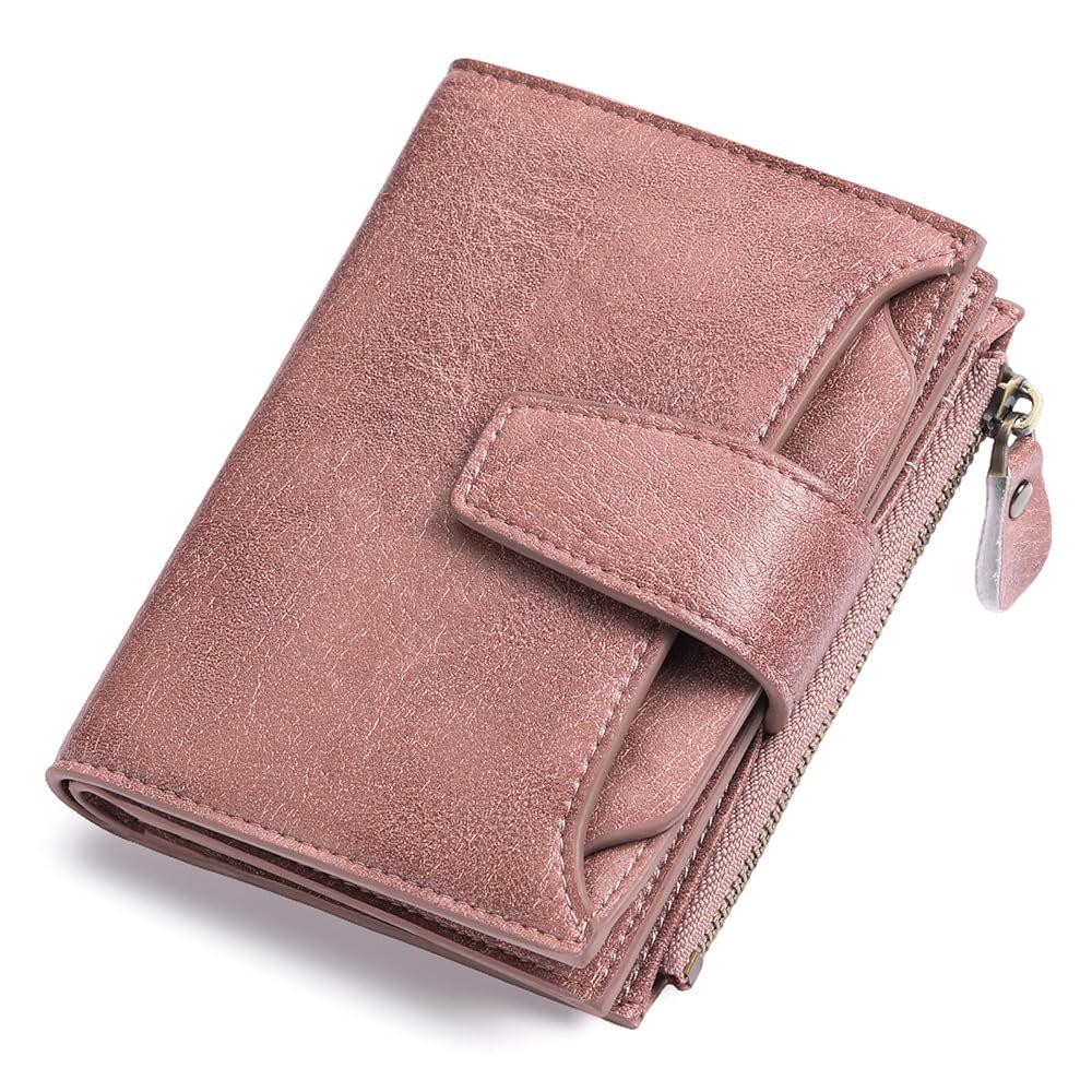 Portafoglio da donna retrò in vera pelle con cerniera - Porta carte di grande capacità e portamonete