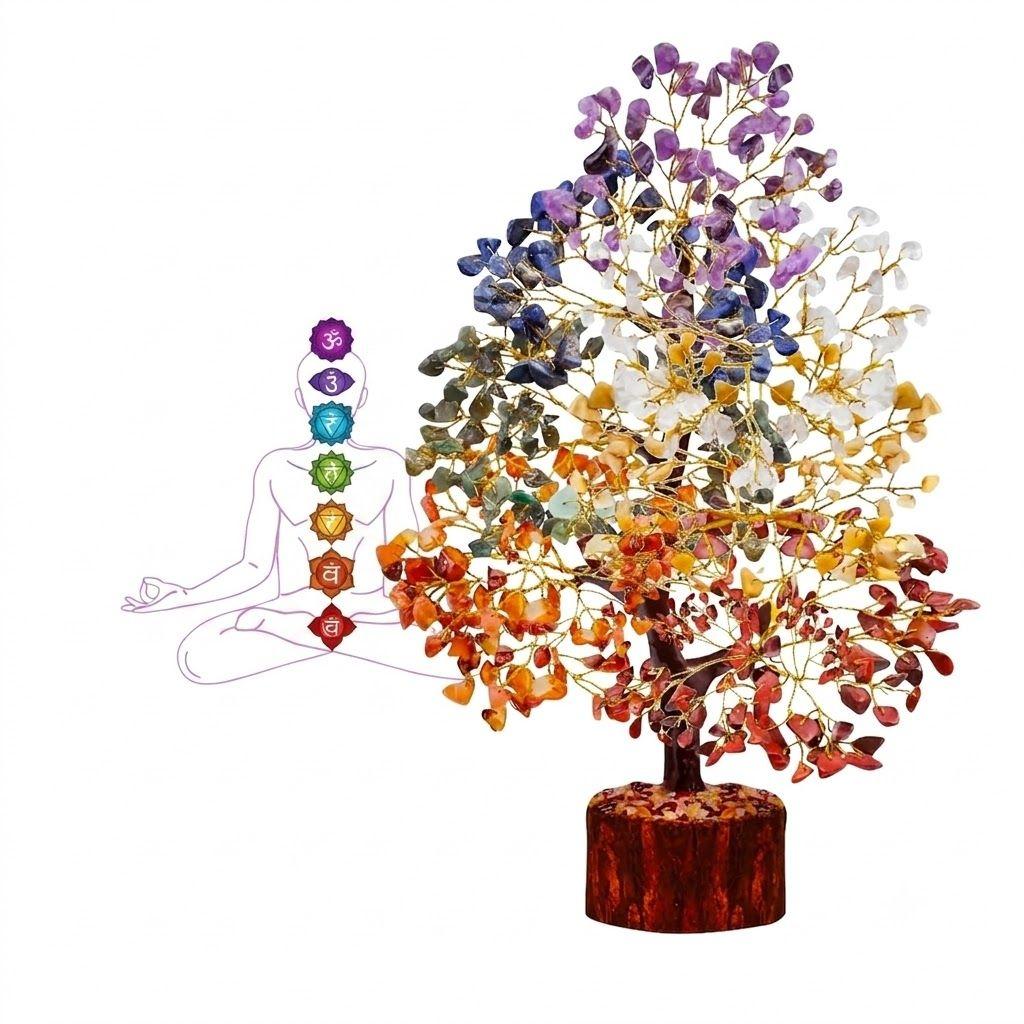 300 Beads, 7 Chakra Crystal Tree, Showpiece Good Luck and Positive Energy, Showpiece for Living Room, Natural Healing Gemstones Money