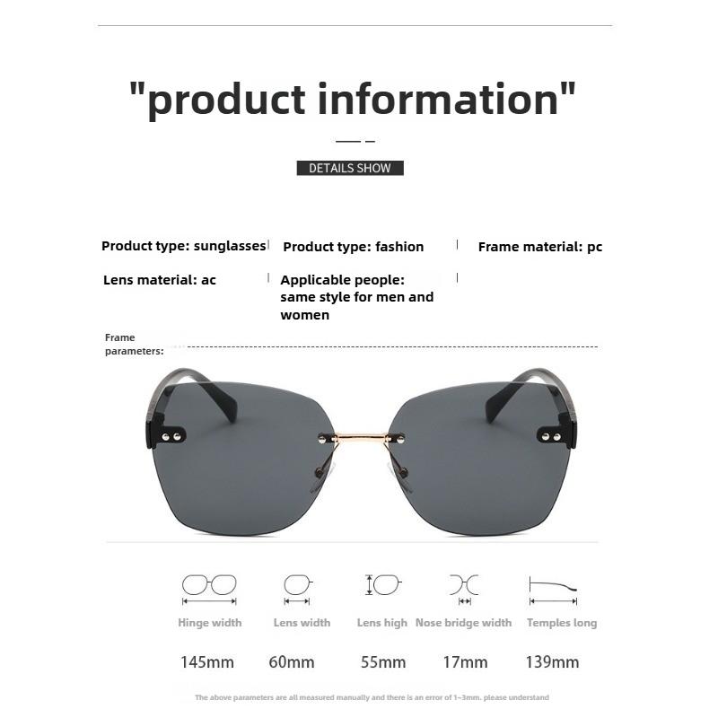 2PCS Korean Style Rimless Sunglasses Frameless Rectangular Sun Glasses Summer UV Protection Gradient Lenses Beach Eyewear