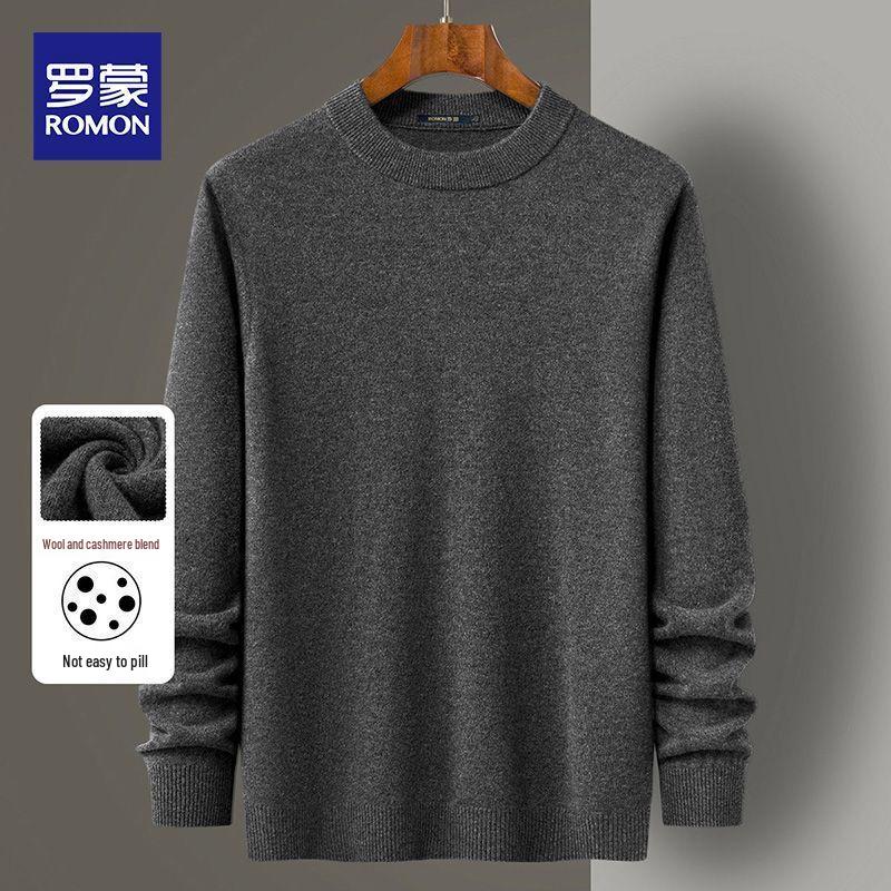 ROMON Men's Classic Thickened Wool Cashmere Pullover Sweater