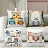 Set de 4 Huse Pernă Decorative Bufnițe Drăguțe Huse Pernă cu Model Potrivite pentru Canapea Dormitor Mașină