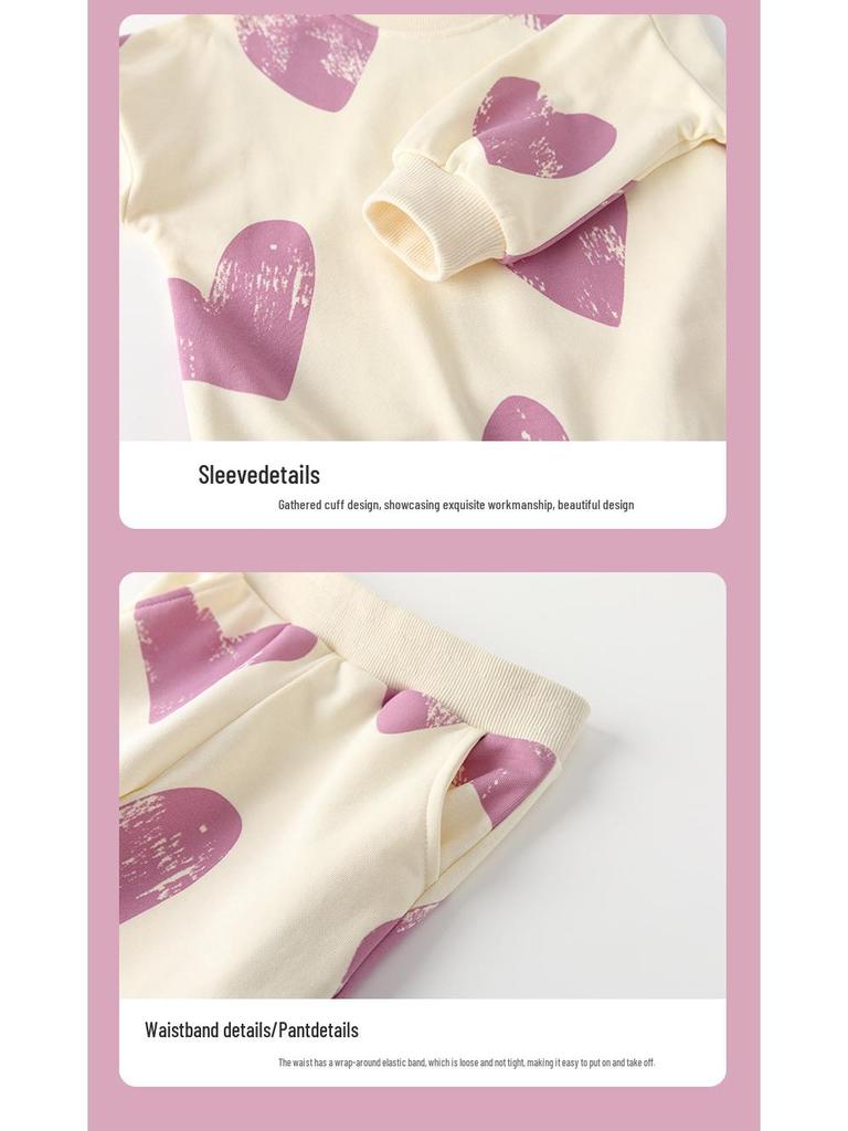 Malwee Girls' Hoodie Set - Stylish Casual Round Neck, Long Sleeve, Two-Piece Outfit for Autumn/Winter