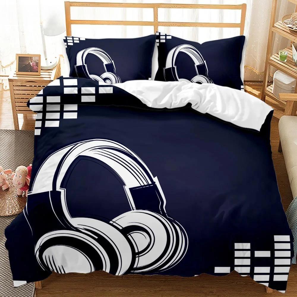 Headphones Duvet Cover Rock Music Melody Note Bedding Set Cool White Headset Boys Double Queen King Size Polyester Qulit Cover