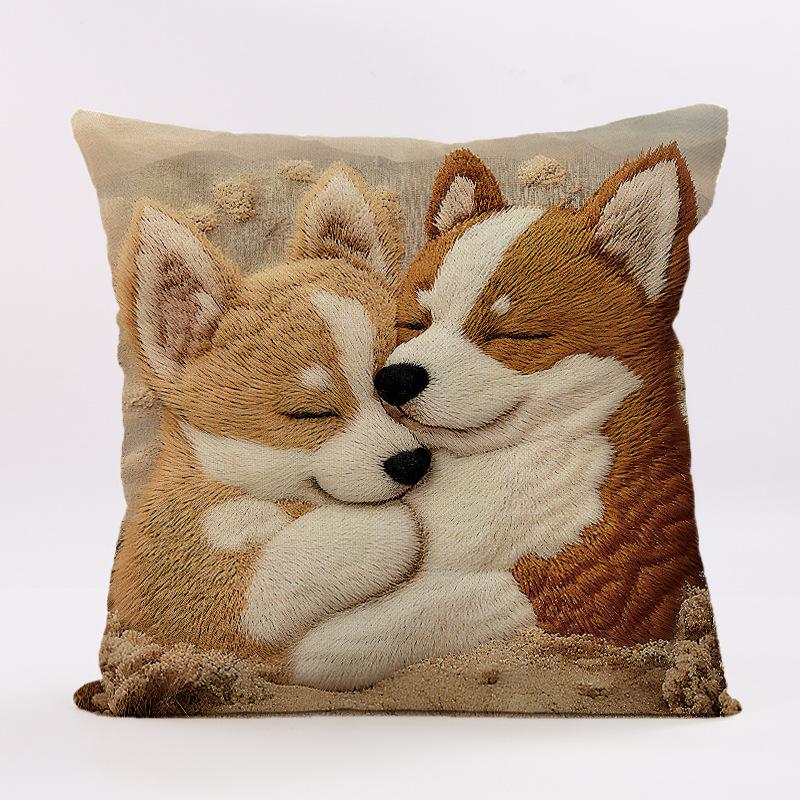 

2 шт. Яркая наволочка из короткого плюша в богемном стиле 45x45 см, имитация собачки, вышитая наволочка (Вставка для подушки не входит в комплект) 45*45cm-1pc