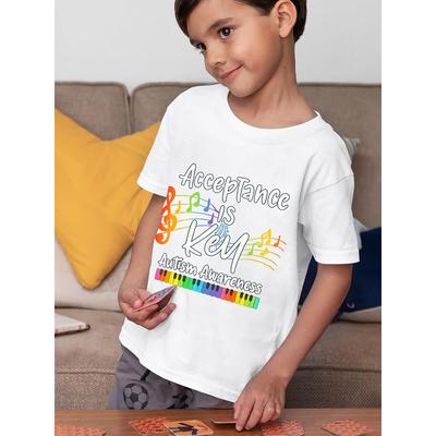 Europäische Größe Kinder Rundhals Kurzarm T-Shirt Musikfestival Klavier-Serie Muster