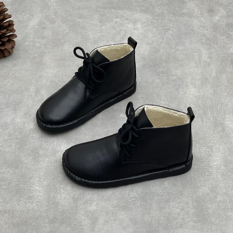 New Women's Ankle Boots, Retro Lace-up Round Toe Flat Soft-soled Shoes