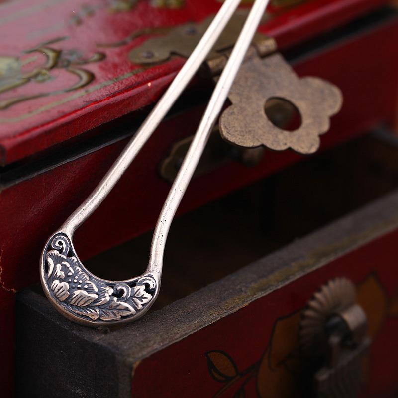 Vintage  Thai  Peony Hanfu Hair Accessory U-Shaped Short Hairpin Classical Everyday Ethnic Style Jewelry For Women
