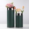 Modern Light Luxury Woven Leather Flower Utensils Model Room Living Room Dining Room Tabletop Dried Flower Cylindrical Vase Decoration Ornaments