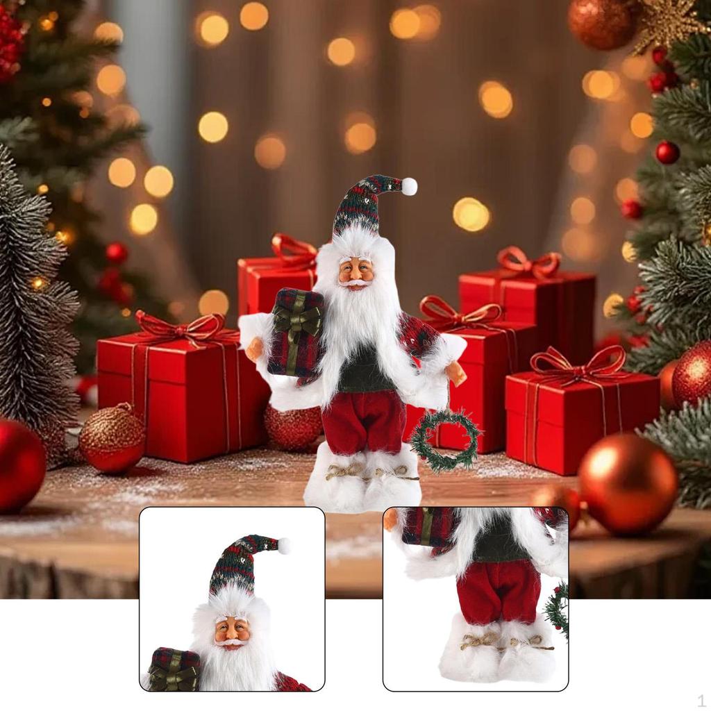 Santa Claus Figurine Christmas Doll Toy Adornment Traditional Standing Figure Xmas Decor for