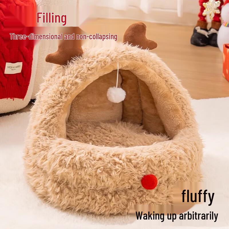 Yunxiaoshi Semi-Enclosed Christmas Cat Bed