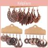Gypsy Bracelet Fashion 3pairs Boho Women Feather Round Hollow Dangle Hook Earrings Party Jewelry