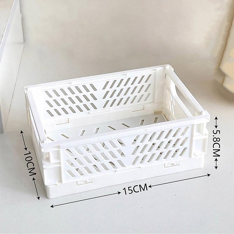 Collapsible Crate Plastic Folding Storage Box Basket Utility Cosmetic Container Desktop Holder Home Use School Desk Storage Box