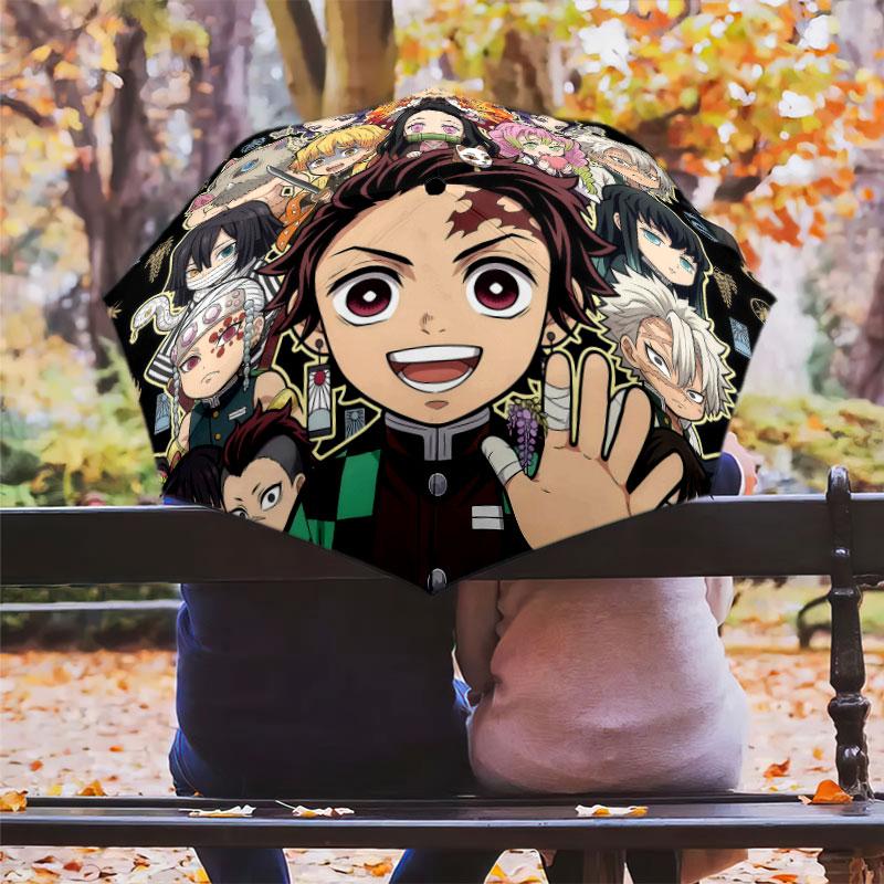 1 PC Automatic Folding Umbrella - Demon Slayer Kimetsu No Yaiba Pattern Portable Foldable Design With 8 Ribs Christmas Birthday Gifts