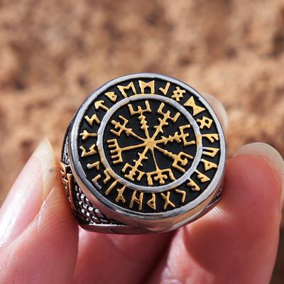 Wikinger Kompass Ring für Männer Nordische Rune Edelstahl Biker Schmuck Punk Mode Geschenk Ringgröße 7-13